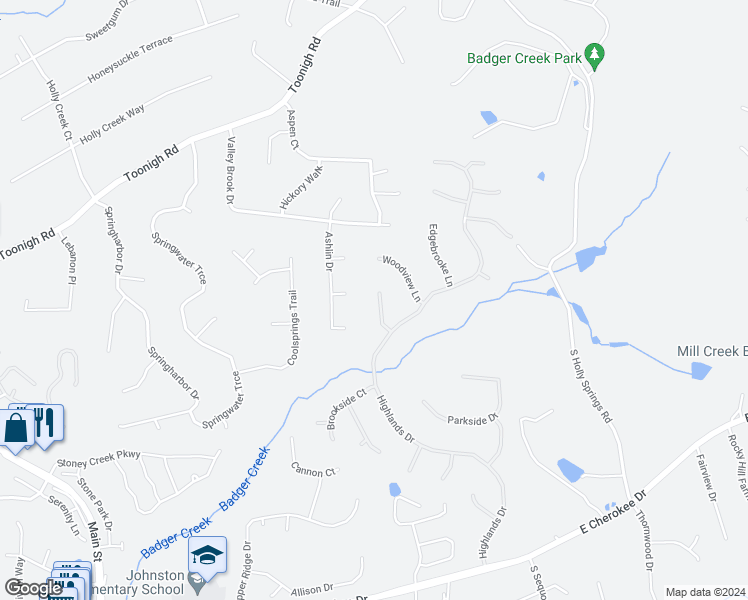 map of restaurants, bars, coffee shops, grocery stores, and more near 111 Woodview Court in Woodstock