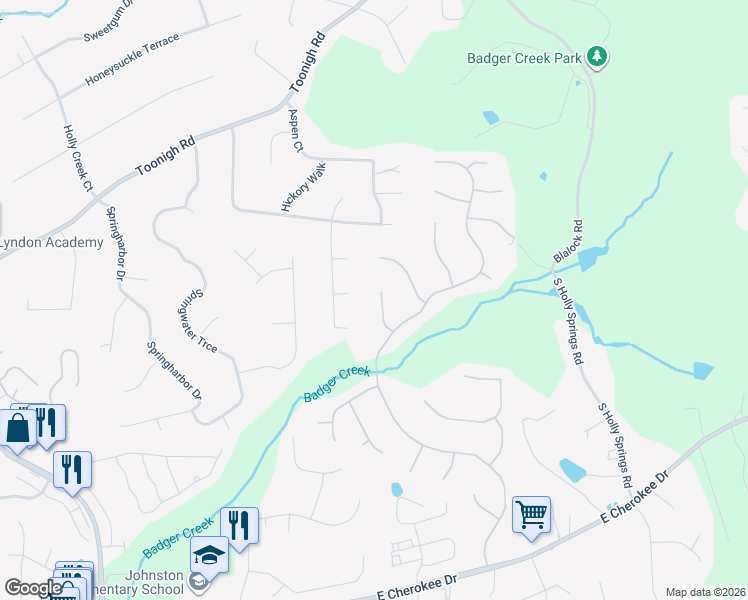 map of restaurants, bars, coffee shops, grocery stores, and more near 105 Woodview Court in Woodstock