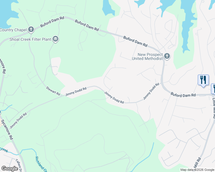 map of restaurants, bars, coffee shops, grocery stores, and more near 6015 Ambercrest Court in Buford