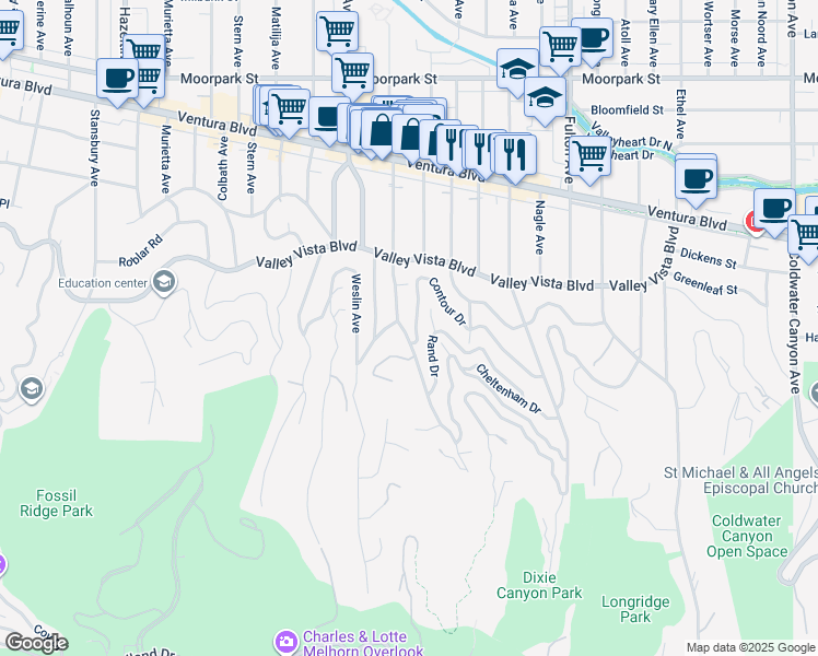 map of restaurants, bars, coffee shops, grocery stores, and more near 3946 Ventura Canyon Avenue in Los Angeles