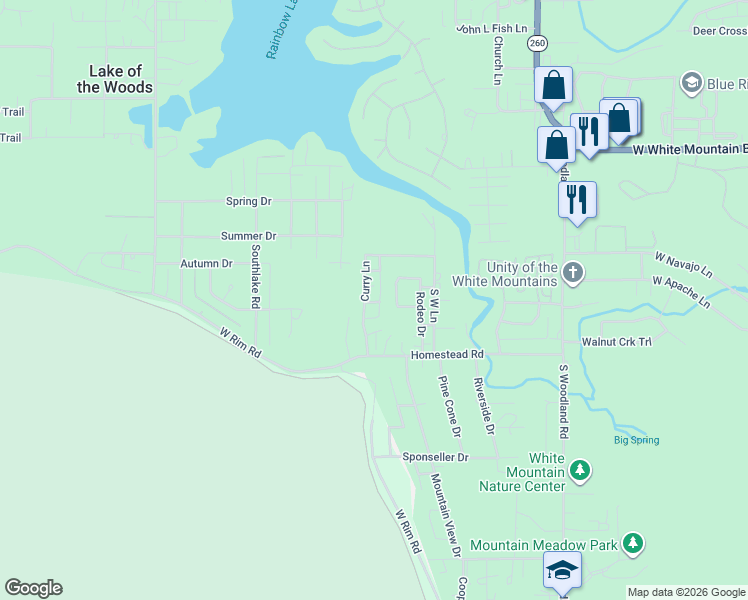 map of restaurants, bars, coffee shops, grocery stores, and more near 254 West Lane in Navajo County