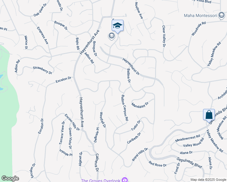 map of restaurants, bars, coffee shops, grocery stores, and more near 16457 Westfall Place in Los Angeles