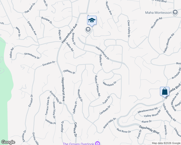 map of restaurants, bars, coffee shops, grocery stores, and more near 16457 Westfall Place in Los Angeles