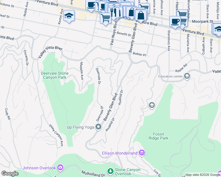 map of restaurants, bars, coffee shops, grocery stores, and more near 3947 Sumac Drive in Los Angeles