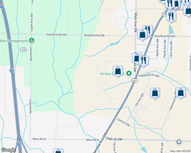 map of restaurants, bars, coffee shops, grocery stores, and more near 2074 Main Avenue Southwest in Cullman