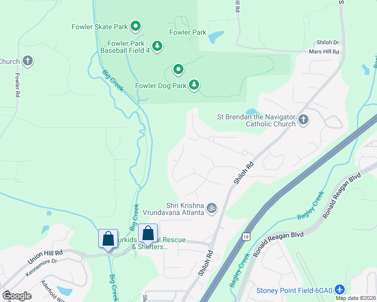 map of restaurants, bars, coffee shops, grocery stores, and more near 5340 Otter Creek Run in Cumming