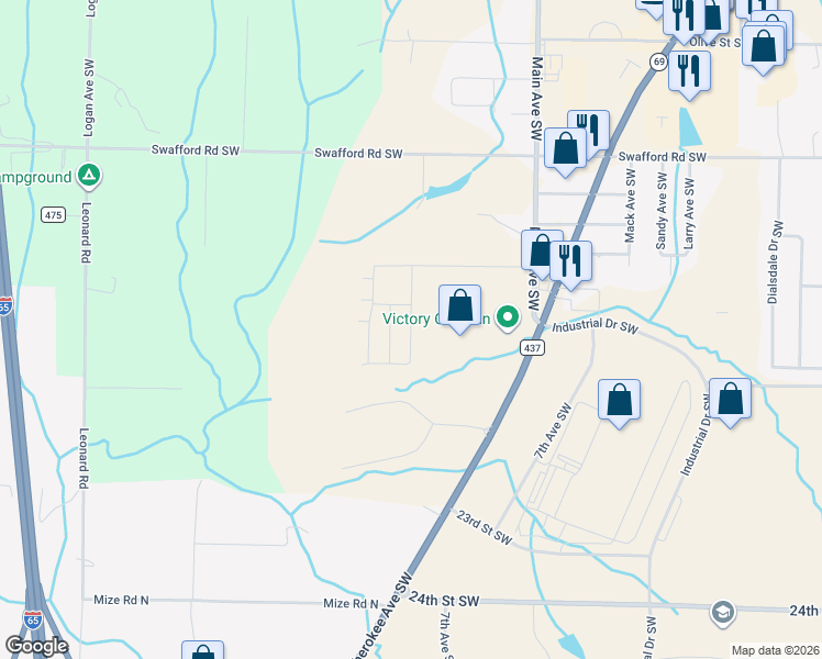 map of restaurants, bars, coffee shops, grocery stores, and more near 2074 Main Avenue Southwest in Cullman