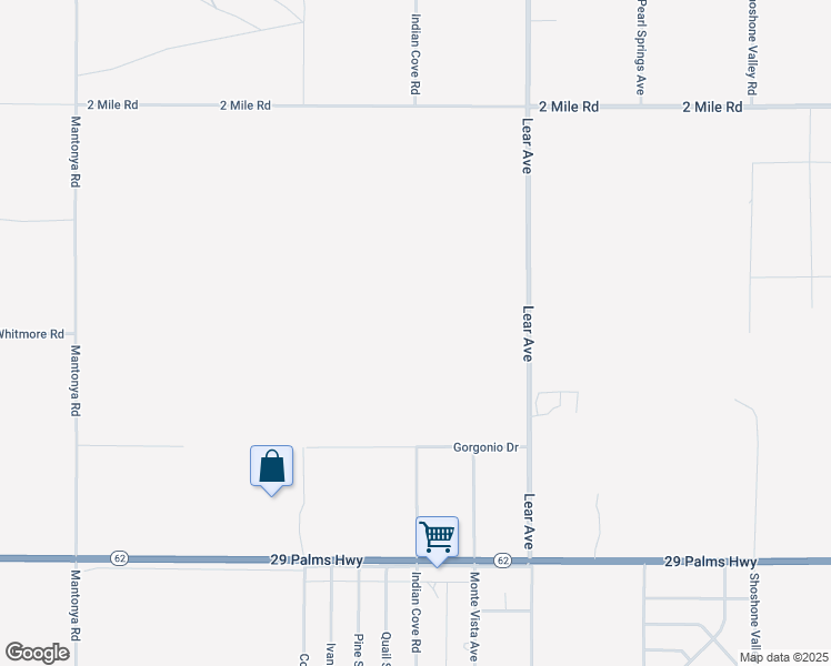 map of restaurants, bars, coffee shops, grocery stores, and more near Indian Cove Road in Twentynine Palms