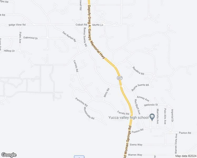 map of restaurants, bars, coffee shops, grocery stores, and more near 6094 Buena Suerte Road in Yucca Valley