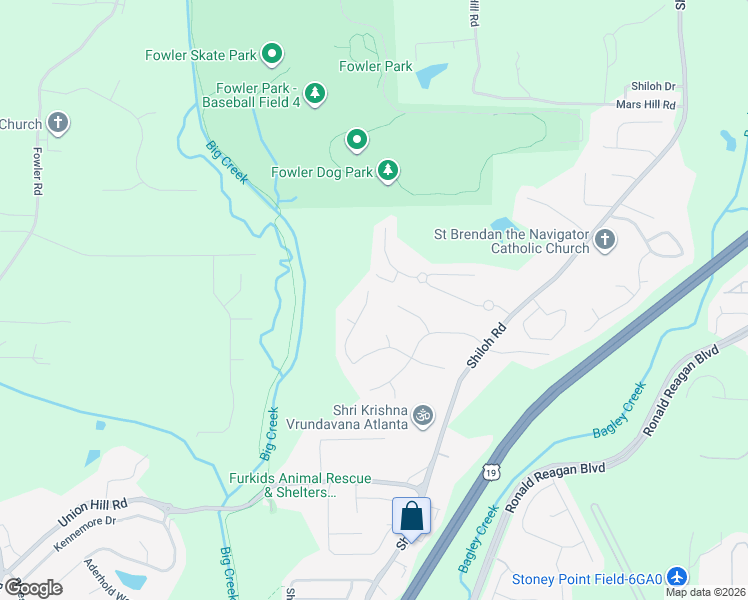 map of restaurants, bars, coffee shops, grocery stores, and more near 5340 Otter Creek Run in Cumming