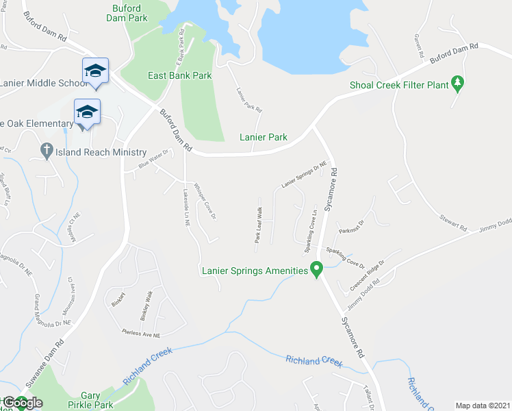 map of restaurants, bars, coffee shops, grocery stores, and more near 6208 Park Leaf Walk in Buford