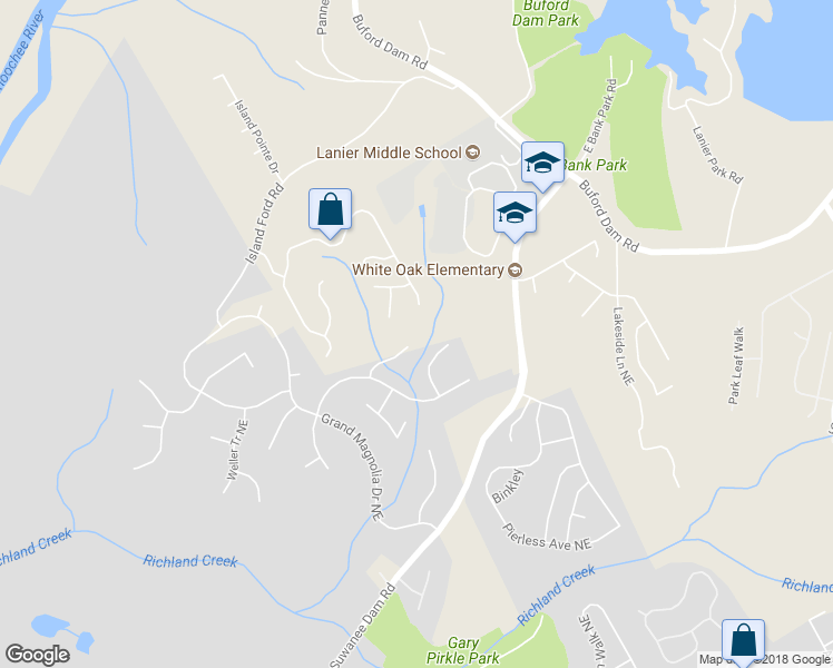 map of restaurants, bars, coffee shops, grocery stores, and more near 1073 Alexander Run Pass Northeast in Buford