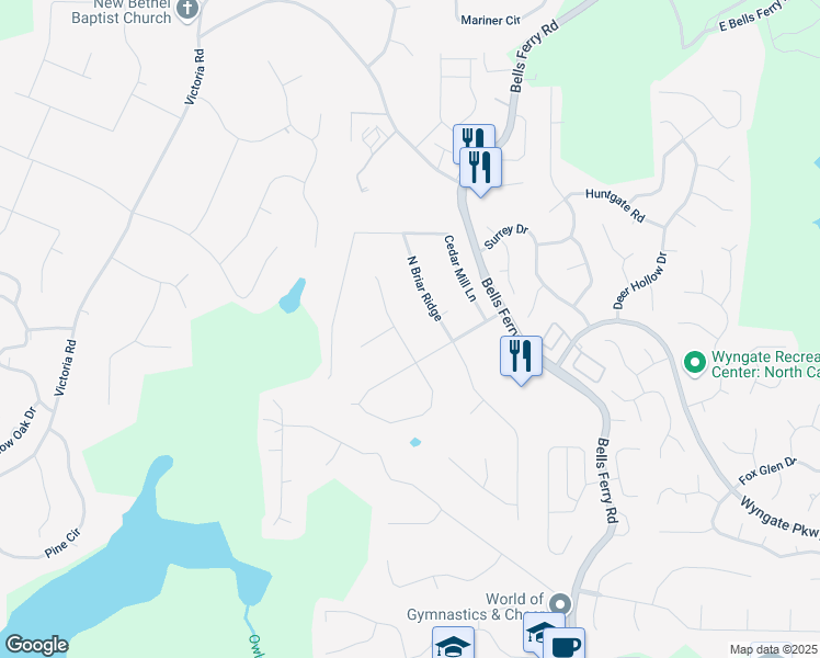 map of restaurants, bars, coffee shops, grocery stores, and more near 408 Walnut Drive in Woodstock