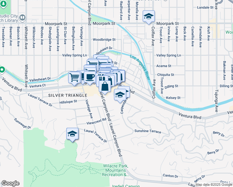 map of restaurants, bars, coffee shops, grocery stores, and more near in Los Angeles