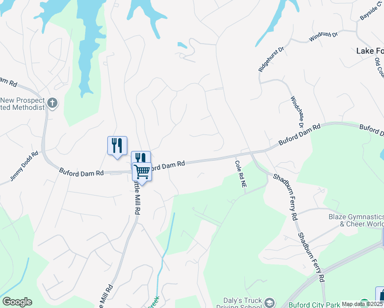 map of restaurants, bars, coffee shops, grocery stores, and more near 2313 Coinsborough Way in Buford