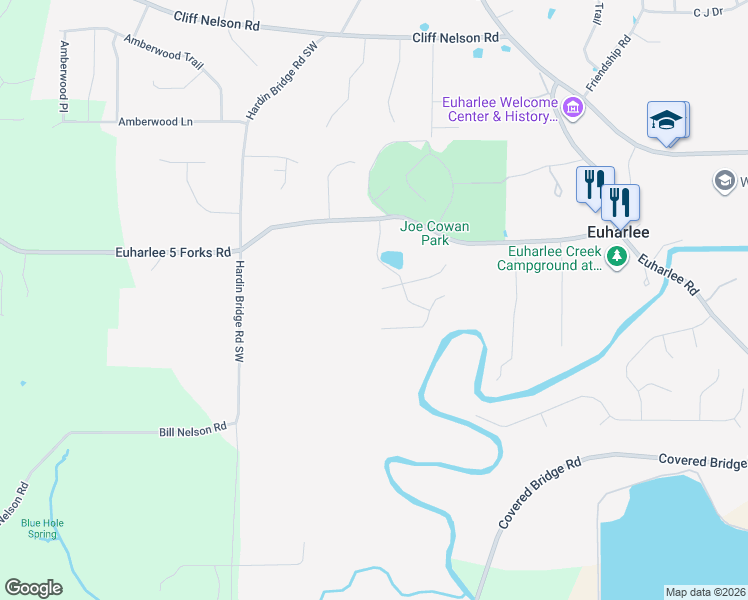 map of restaurants, bars, coffee shops, grocery stores, and more near 25 Jasmine Lane Southwest in Euharlee