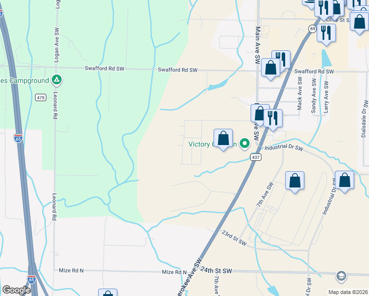 map of restaurants, bars, coffee shops, grocery stores, and more near 2074 Main Avenue Southwest in Cullman