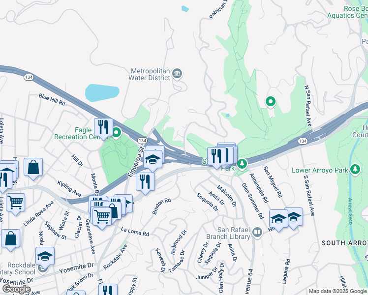 map of restaurants, bars, coffee shops, grocery stores, and more near 5400 Eagle Rock View Drive in Los Angeles