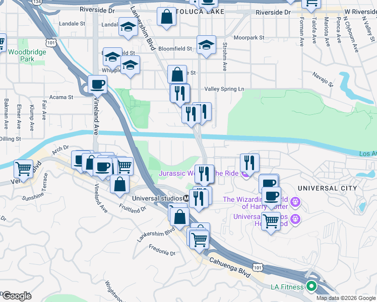 map of restaurants, bars, coffee shops, grocery stores, and more near 4030 Willowcrest Avenue in Los Angeles