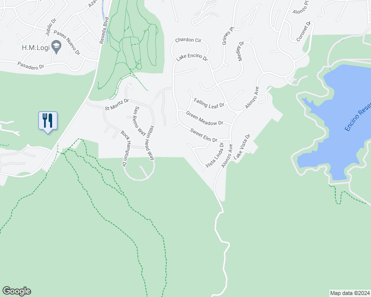 map of restaurants, bars, coffee shops, grocery stores, and more near 3804 Vista Linda Drive in Los Angeles