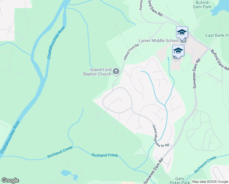 map of restaurants, bars, coffee shops, grocery stores, and more near 6625 Grand Magnolia Drive Northeast in Sugar Hill