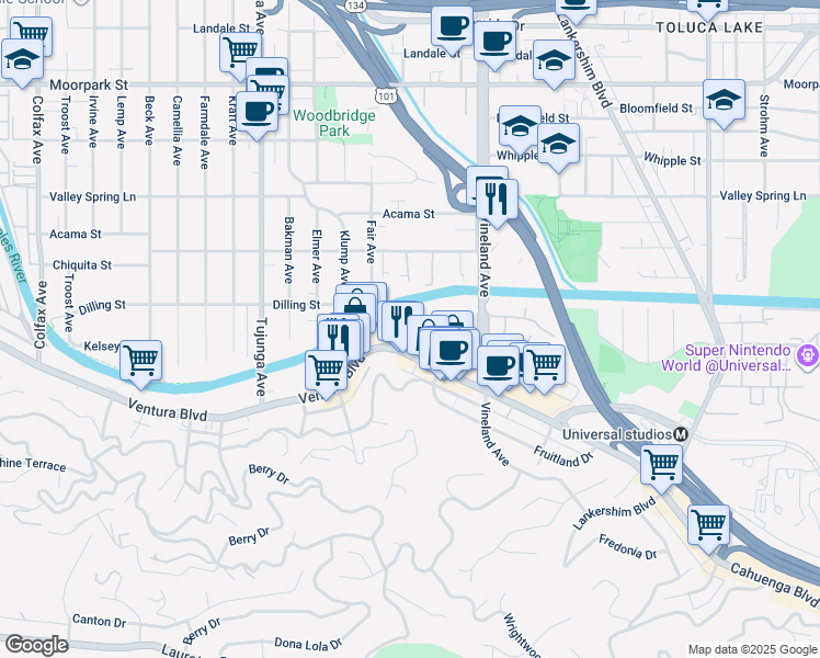 map of restaurants, bars, coffee shops, grocery stores, and more near 4211 Arch Drive in Los Angeles