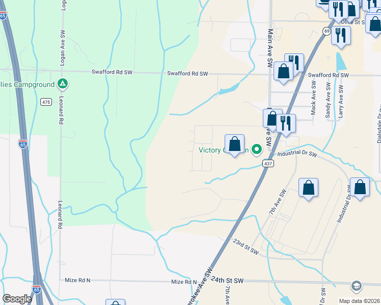 map of restaurants, bars, coffee shops, grocery stores, and more near 2074 Main Avenue Southwest in Cullman