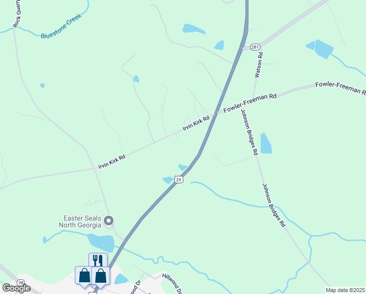 map of restaurants, bars, coffee shops, grocery stores, and more near 1487 U.S. 29 in Danielsville