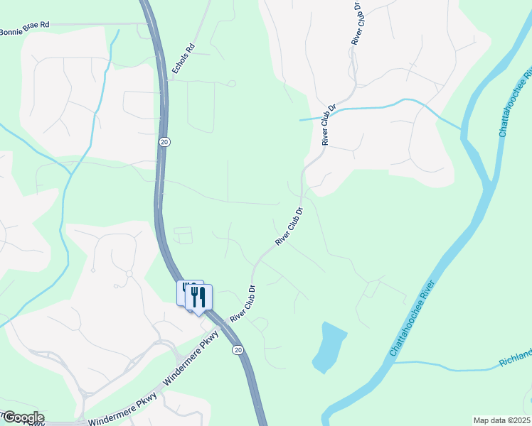 map of restaurants, bars, coffee shops, grocery stores, and more near 3545 Silver Vista Court in Cumming