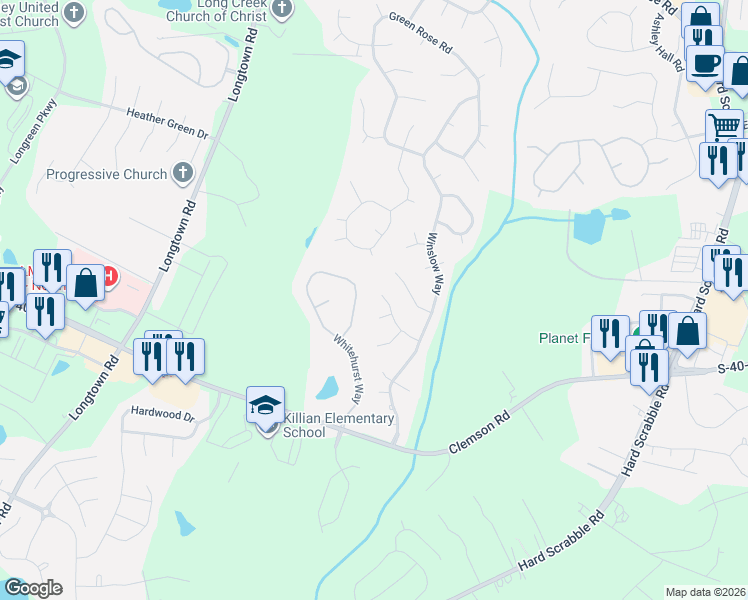 map of restaurants, bars, coffee shops, grocery stores, and more near 25 Winslow Court in Columbia