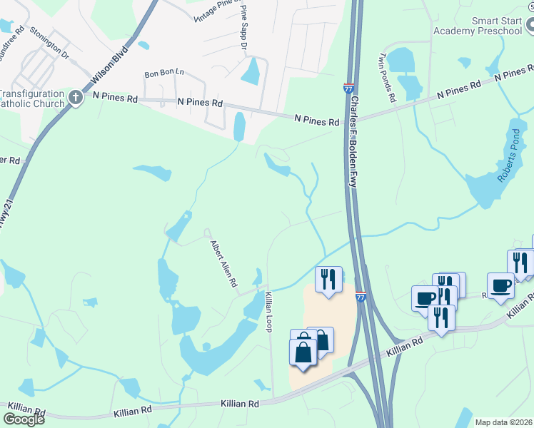 map of restaurants, bars, coffee shops, grocery stores, and more near 1237 State Road S-40-1325 in Columbia