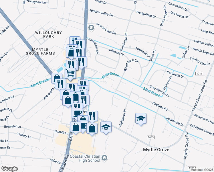map of restaurants, bars, coffee shops, grocery stores, and more near 615 Piner Road in Wilmington
