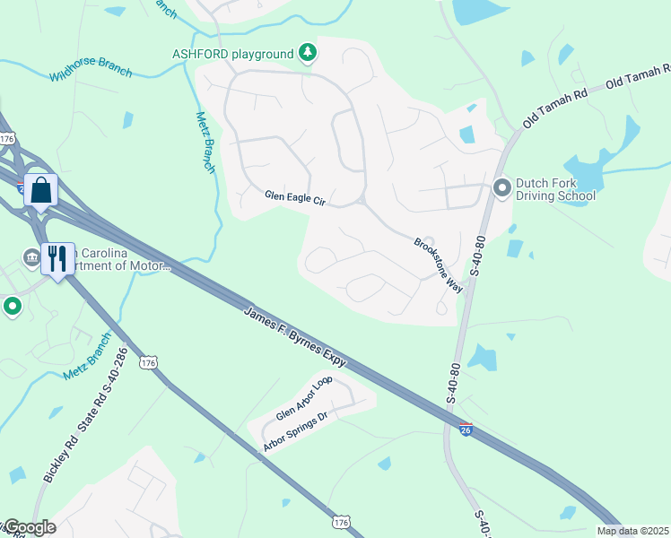 map of restaurants, bars, coffee shops, grocery stores, and more near 416 Misty Glen Circle in Irmo