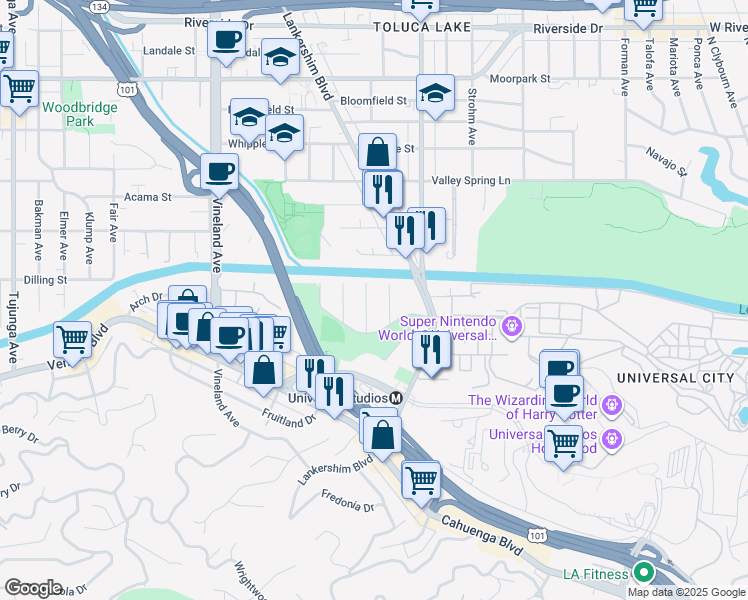 map of restaurants, bars, coffee shops, grocery stores, and more near 4040 Cartwright Avenue in Los Angeles