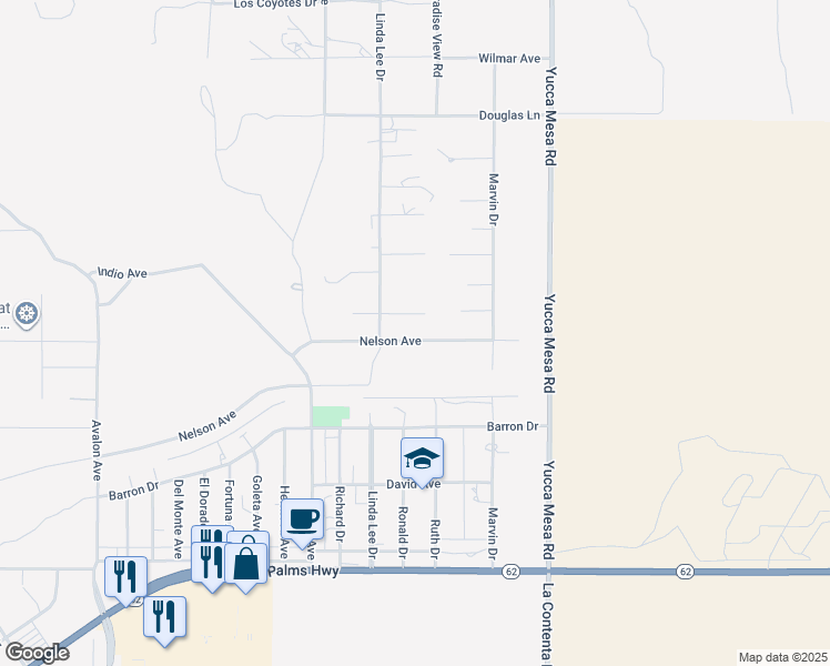 map of restaurants, bars, coffee shops, grocery stores, and more near 59080 Nelson Avenue in Yucca Valley