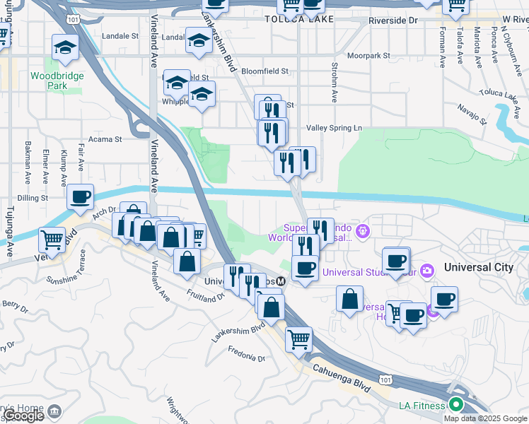 map of restaurants, bars, coffee shops, grocery stores, and more near 4040 Cartwright Avenue in Los Angeles