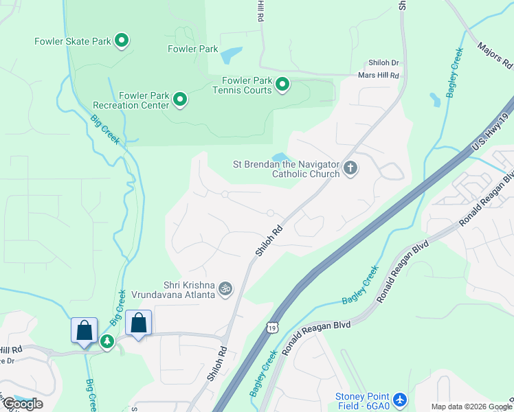 map of restaurants, bars, coffee shops, grocery stores, and more near 5050 Montes Lane in Cumming