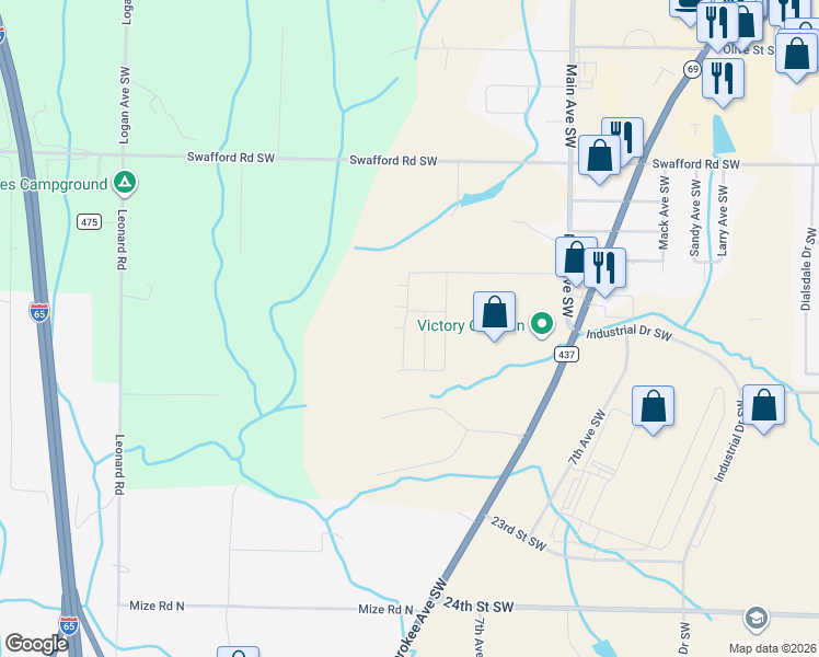 map of restaurants, bars, coffee shops, grocery stores, and more near 2074 Main Avenue Southwest in Cullman