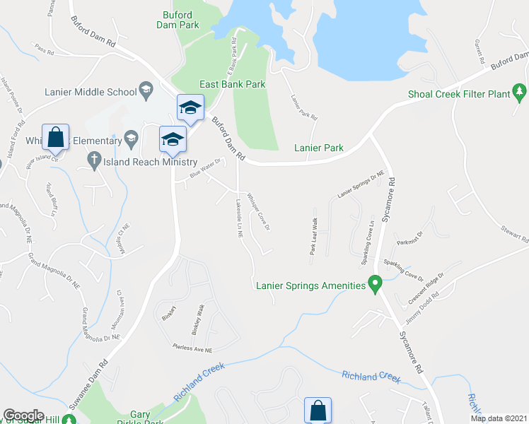 map of restaurants, bars, coffee shops, grocery stores, and more near 1286 Whisper Cove Drive in Buford