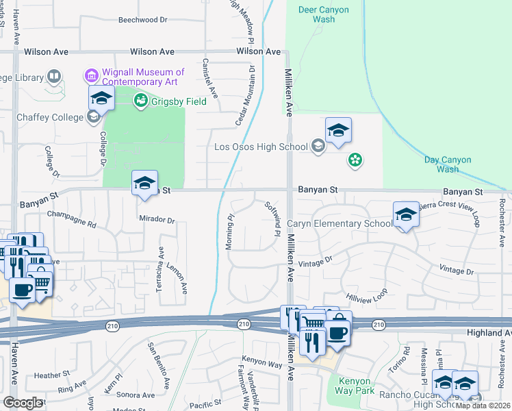 map of restaurants, bars, coffee shops, grocery stores, and more near 11180 Starview Court in Rancho Cucamonga