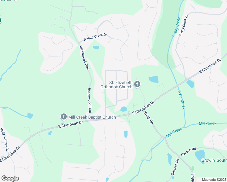 map of restaurants, bars, coffee shops, grocery stores, and more near 215 Little Brook Lane in Woodstock