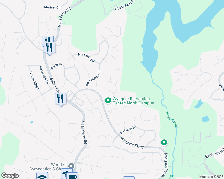 map of restaurants, bars, coffee shops, grocery stores, and more near 5102 Staplehurst Lane in Woodstock