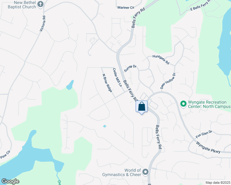 map of restaurants, bars, coffee shops, grocery stores, and more near 304 North Briar Ridge in Woodstock