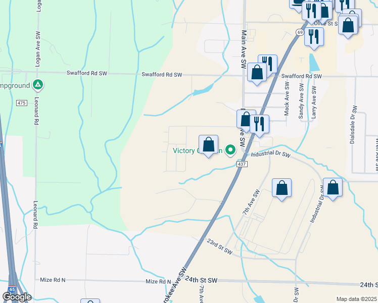 map of restaurants, bars, coffee shops, grocery stores, and more near 2074 Main Avenue Southwest in Cullman