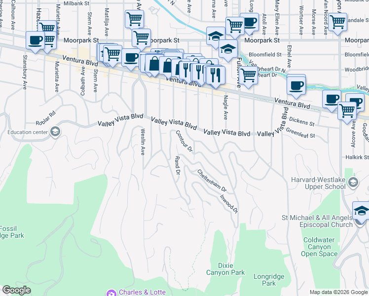 map of restaurants, bars, coffee shops, grocery stores, and more near 4029 Rand Court in Los Angeles