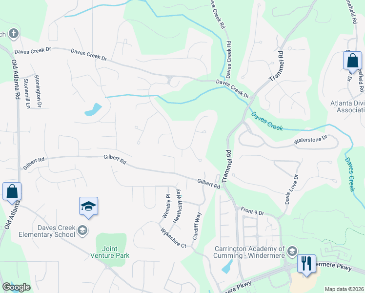 map of restaurants, bars, coffee shops, grocery stores, and more near 8055 Allerton Lane in Cumming