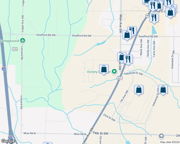 map of restaurants, bars, coffee shops, grocery stores, and more near 2074 Main Avenue Southwest in Cullman
