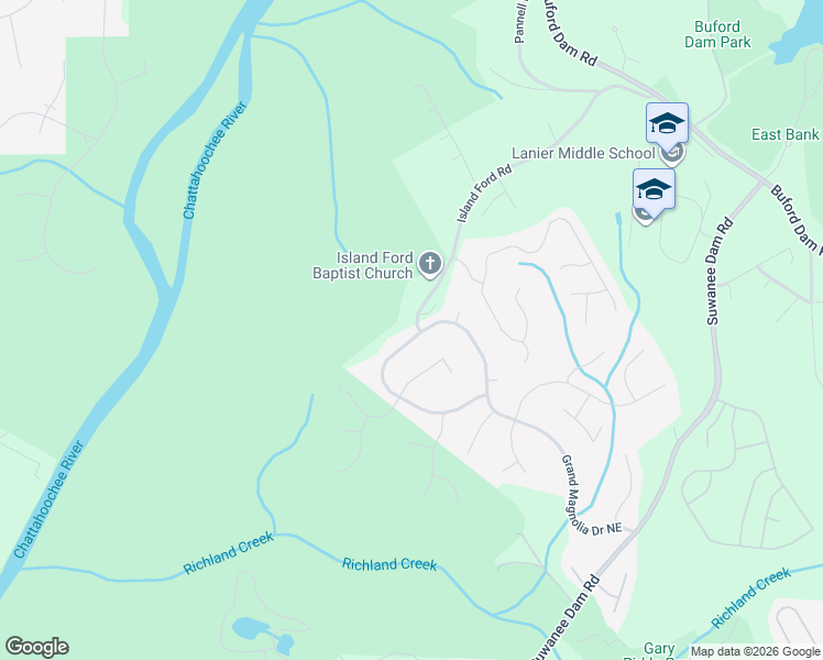 map of restaurants, bars, coffee shops, grocery stores, and more near 6645 Grand Magnolia Drive Northeast in Sugar Hill