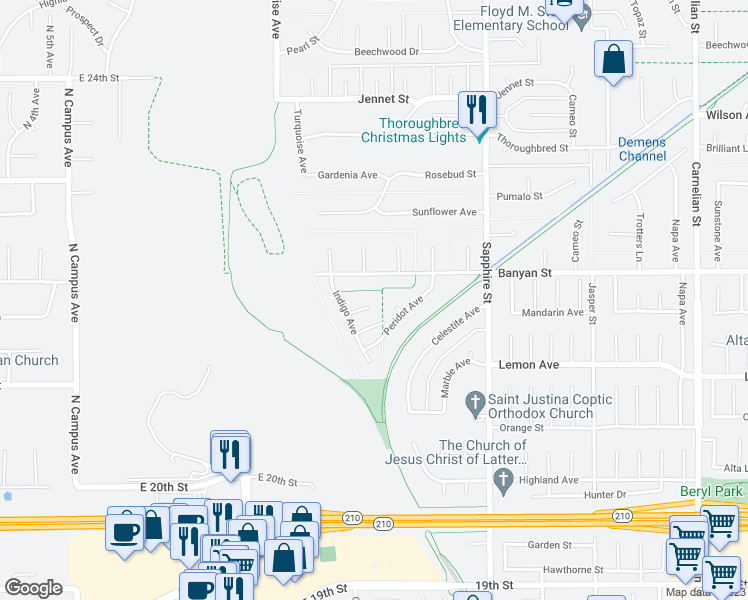 map of restaurants, bars, coffee shops, grocery stores, and more near 8088 Indigo Court in Rancho Cucamonga