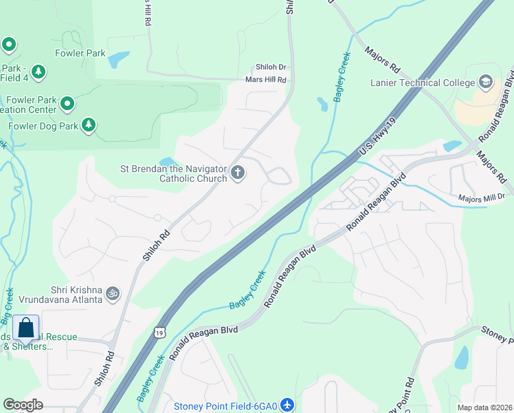 map of restaurants, bars, coffee shops, grocery stores, and more near 4820 Shiloh Crossing Way in Cumming